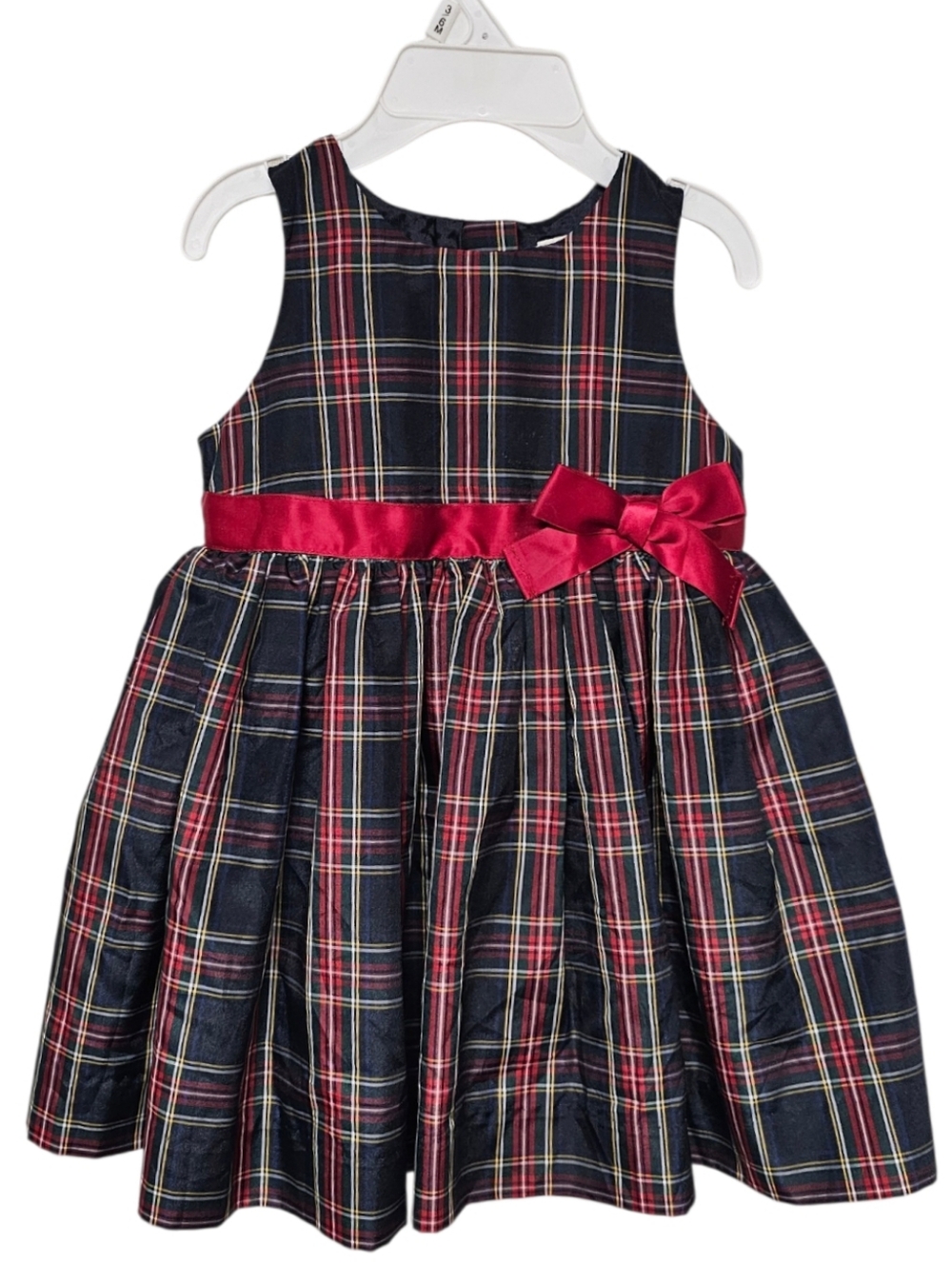 GAP Navy Plaid Holiday Dress with Red Satin Bow